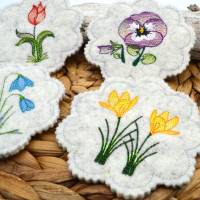 Stickdatei Untersetzer Frühlingsblumen Krokus Tulpe Schneeglöckchen Stiefmütterchen Bild 7