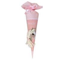Pferde Schultüte in rosa, Zuckertüte mit Pferd, mit Namen bestickt, Schultüte Stoff für Mädchen, passend für 70 cm Papp Bild 3