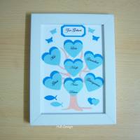 Geschenk zur Geburt/Taufe für einen Jungen, Lebensbaum im Bilderrahmen eingefasst mit guten Wünschen in Herzform Bild 2