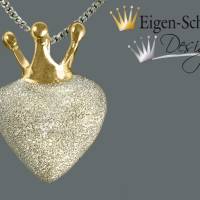 Goldschmiede Herzanhänger "to be crowned heart" in 925 Sterling Silber mit Teilvergoldung Bild 1