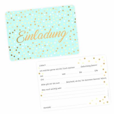10 Einladungskarten Mint mit Goldlack inkl. 10 weißen Briefumschlägen