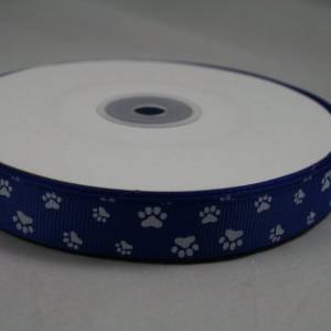 1 m Ribbon Ripsband Tatzen Hunde 15 mm, blau Bild 2