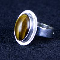 Tigeraugen Ring goldbraun bis goldgelb gestreifter in Silber gefasst Größe verstellbar Bild 1