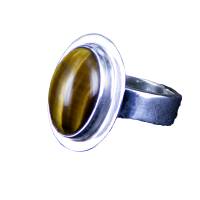 Tigeraugen Ring goldbraun bis goldgelb gestreifter in Silber gefasst Größe verstellbar Bild 3