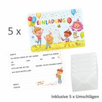 5 bunte Einladungskarten Kindergeburtstag inkl. 5 Briefumschlägen Bild 2