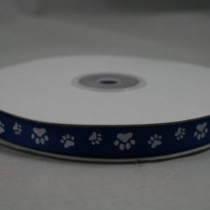 1 m Ribbon Ripsband Tatzen Hunde 10 mm, blau Bild 2