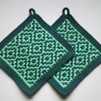 Topflappen/ Untersetzer/ Oven mitts Baumwolle grün 2 Stück gehäkelt Mosaikcrochet Bild 1