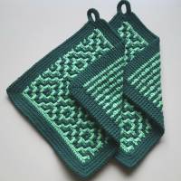 Topflappen/ Untersetzer/ Oven mitts Baumwolle grün 2 Stück gehäkelt Mosaikcrochet Bild 2