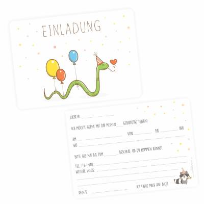 10 Einladungskarten Happy Snake inkl. 10 Briefumschlägen