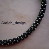 Häkelkette, gehäkelte Perlenkette * Pünktchenparty schwarz silber Bild 2