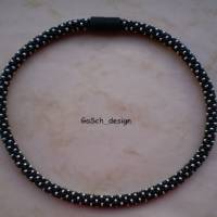 Häkelkette, gehäkelte Perlenkette * Pünktchenparty schwarz silber Bild 3