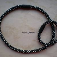Häkelkette, gehäkelte Perlenkette * Pünktchenparty schwarz silber Bild 4