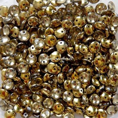 50 Perlenlinsen, Lentils, kristall halbgold, Loch seitlich