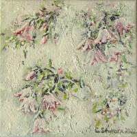 CUTE BELL FLOWERS - kleines Blumenbild auf Leinwand je 20cmx20cm mit Glitter und Strukturpaste Bild 1