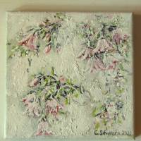 CUTE BELL FLOWERS - kleines Blumenbild auf Leinwand je 20cmx20cm mit Glitter und Strukturpaste Bild 2