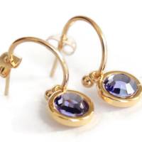 Edelstahl Ohrringe Gold Color mit Kristallen Tanzanite Purple Bild 1