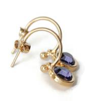 Edelstahl Ohrringe Gold Color mit Kristallen Tanzanite Purple Bild 2
