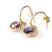 Edelstahl Ohrringe Gold Color mit Kristallen Tanzanite Purple Bild 3