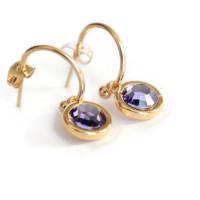 Edelstahl Ohrringe Gold Color mit Kristallen Tanzanite Purple Bild 4