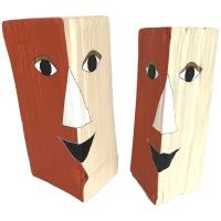 Köpfe aus Holz Kunstobjekte mit Gesicht rotbraun/cremeweiß Bild 1