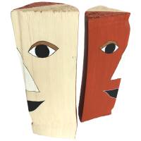 Köpfe aus Holz Kunstobjekte mit Gesicht rotbraun/cremeweiß Bild 2