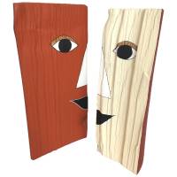 Köpfe aus Holz Kunstobjekte mit Gesicht rotbraun/cremeweiß Bild 3