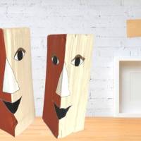 Köpfe aus Holz Kunstobjekte mit Gesicht rotbraun/cremeweiß Bild 4