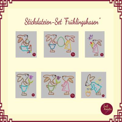 Stickdateien-Set "Frühlingshasen" 6 Einzeldateien für Stickmaschinen -  Rahmengröße ab 13x20