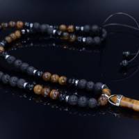 Herren Halskette aus Edelsteinen Tigerauge Achat Lava Hämatit mit Anhänger, Länge 61 cm Bild 4