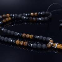Herren Halskette aus Edelsteinen Tigerauge Achat Lava Hämatit mit Anhänger, Länge 61 cm Bild 6