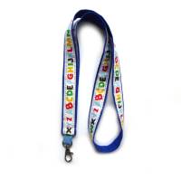 langes Schlüsselband Einschulung ABC Alphabet aus Baumwollstoff in blau mit Webband Geschenk Schultüte Schulanfang Bild 1