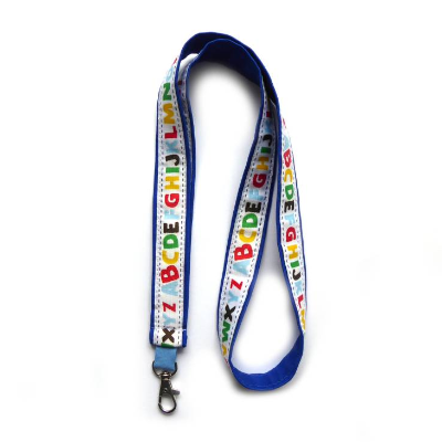 langes Schlüsselband Einschulung ABC Alphabet aus Baumwollstoff in blau mit Webband Geschenk Schultüte Schulanfang