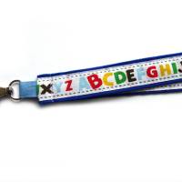 langes Schlüsselband Einschulung ABC Alphabet aus Baumwollstoff in blau mit Webband Geschenk Schultüte Schulanfang Bild 3