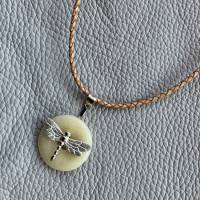 ORANGEN -Calcit Edelsteinkette -mit einer Libelle in 925er Silber, geflochtener Lederkette mit Verschluss Bild 2
