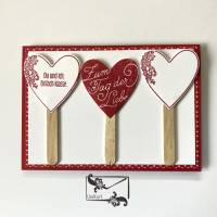 3D Herzen am Stiel Liebeskarte Valentinstag Handarbeit Stampin up Rot/weiß - UNIKAT Bild 1