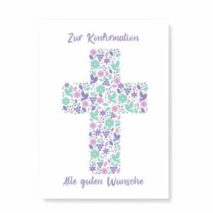Karte zur Konfirmation, Konfirmationskarte Mädchen zur evangelischen Segnung, Konfi Grußkarte Mädchen Bild 1