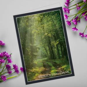 Danksagungskarten Wald, 12 Danke Karten mit Umschlag, Karten mit dezentem Waldweg Motiv, Danke nach Beerdigung Bild 2