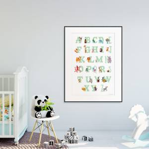 ABC Poster Kinderzimmer, Alphabet der Tiere, Kinderposter Lernposter Alphabet, ABC Geschenk Einschulung Kinder Bild 4