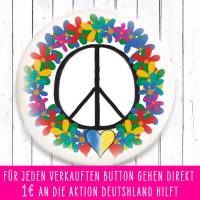 Charity Button Friedenszeichen Blumenkranz
