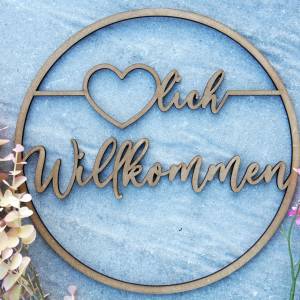 as-Herzwerk | HERZLICH WILLKOMMEN | Türkranz | Holz, 29cm - Tür & Wand-Deko Geschenk für Freunde,  Trockenblumen Bild 1