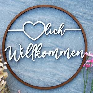 as-Herzwerk | HERZLICH WILLKOMMEN | Türkranz | Holz, 29cm - Tür & Wand-Deko Geschenk für Freunde,  Trockenblumen Bild 4