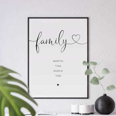 Poster "Family" personalisiert mit Namen für Familien • A5 / A4 / A3 • Geschenk für Hochzeit, Geburt
