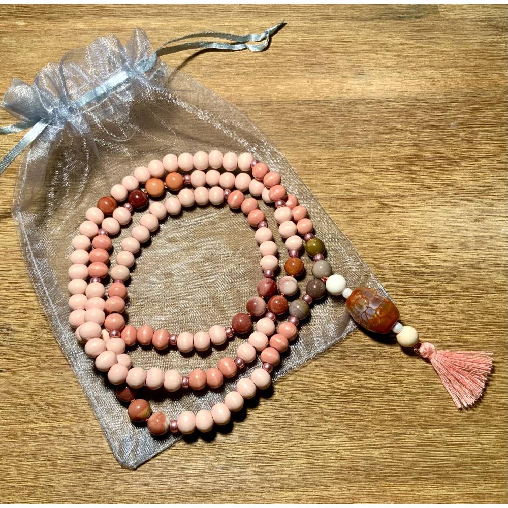 Edelstein -MALA -Kette „Ruhe“ insg. 108 Perlen, 1 Guruperle aus facettiertem Schlangenachat und einer Quaste Bild 1