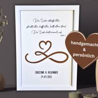 Personalisiertes Hochzeitsgeschenk - Geldgeschenk zur Hochzeit - Geschenk Bilderrahmen Die Liebe hört niemals auf - Deko Bild 2