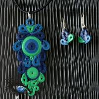 ►2021-q-0018◄ Halskette / Collier mit Quillinganhänger und passenden Ohrringen in Blau/Grün Bild 2