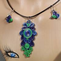 ►2021-q-0018◄ Halskette / Collier mit Quillinganhänger und passenden Ohrringen in Blau/Grün Bild 4