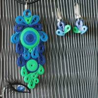 ►2021-q-0018◄ Halskette / Collier mit Quillinganhänger und passenden Ohrringen in Blau/Grün Bild 8