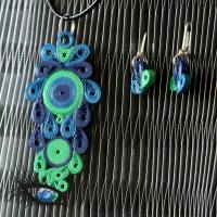 ►2021-q-0018◄ Halskette / Collier mit Quillinganhänger und passenden Ohrringen in Blau/Grün Bild 9