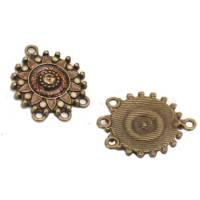 2x runde Verbinder in Bronze Farbe geschnitzte Muster für Schmuckherstellung Bild 3