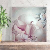 RANUNKEL & ORCHIDEE Blumenbild auf Holz Leinwand Kunstdruck Wanddeko Landhausstil Shabby Chic Vintage Style kaufen Bild 1